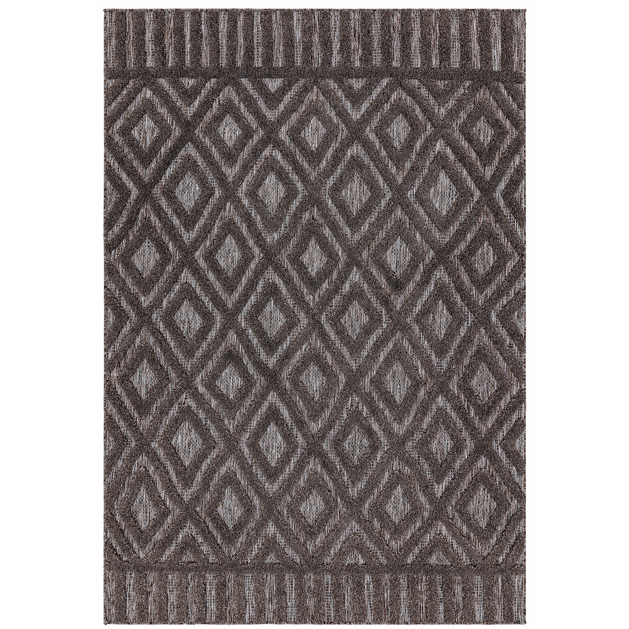 Modern style charcoal grey colour rug with an eye catching 3D design in a geometric pattern, suitable for both indoor and outdoor use. Made from Polypropylene yarns. Size Extra Large. Pile Height 2-11mm Dimensions: 2000 x 2900 mm Machine woven in Turkey Delivery: 5-7 days